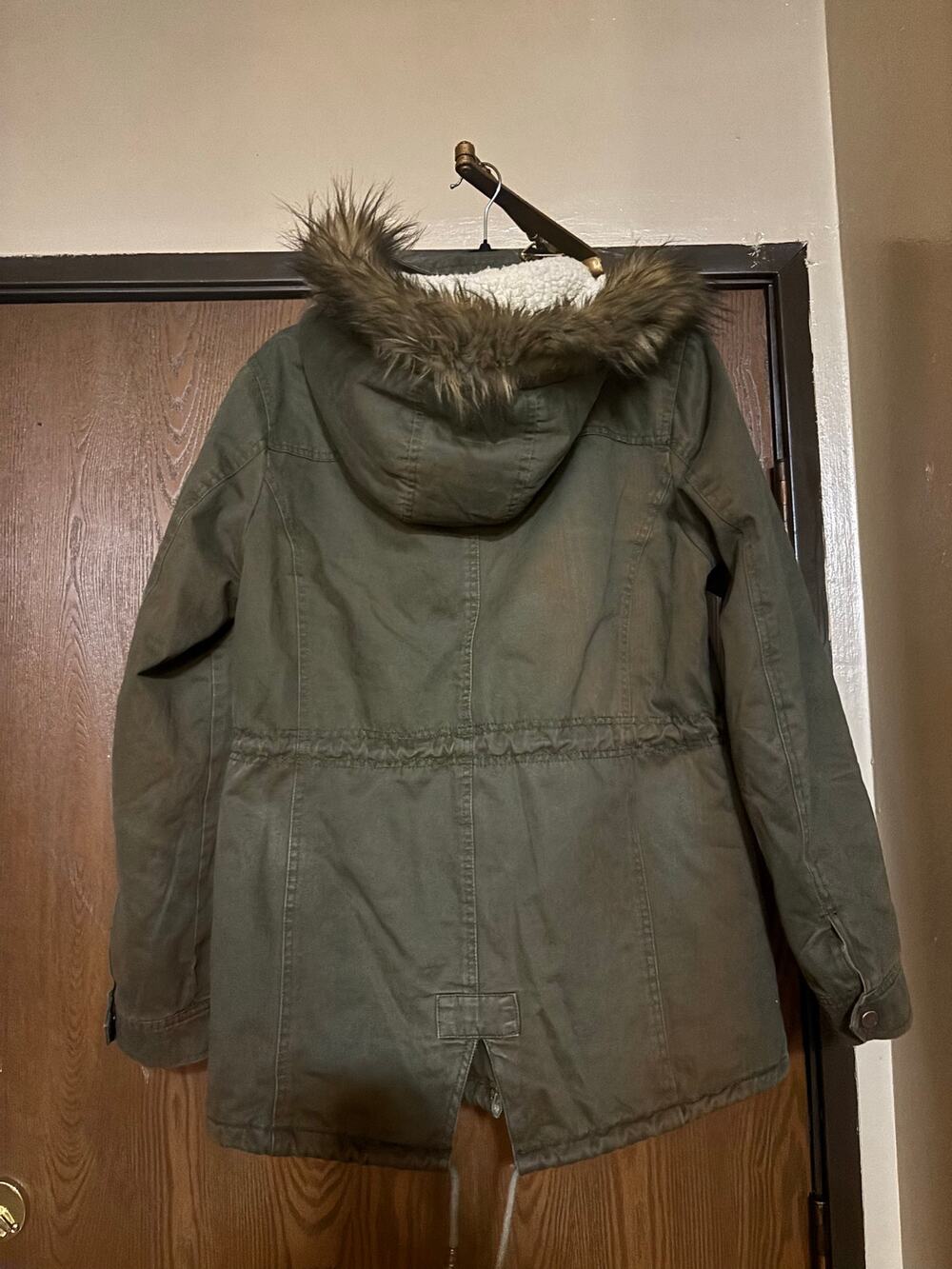 Olive Green Canvas Winter Bella Swan Preppy Fur Hood Outerwear Coat/ Jacket